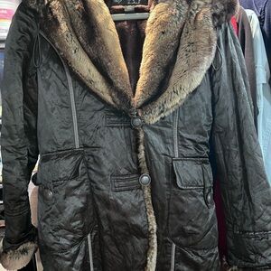 Women's Brown Faux Fur-Trimmed Coat